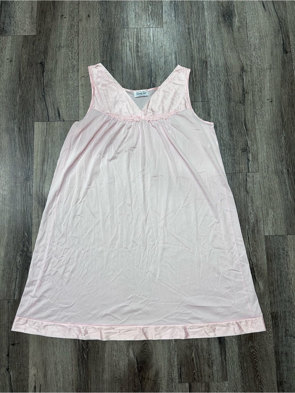 Vintage Vanity Fair Light Pink Sleeveless Chemise with Lace Trim